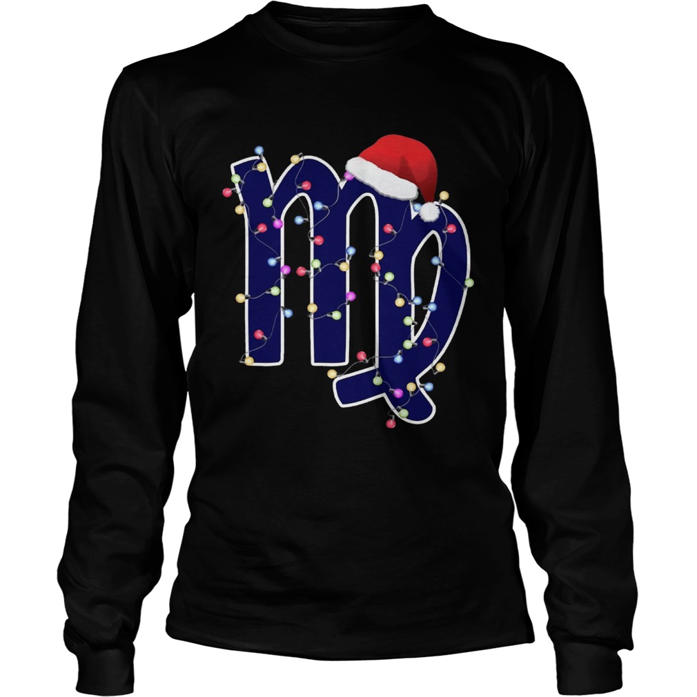 Virgo Zodiac Sign In Christmas Lights And Santas Hat TShirt LongSleeve