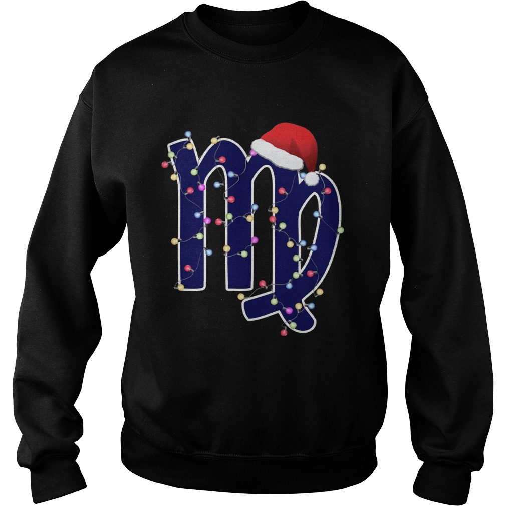 Virgo Zodiac Sign In Christmas Lights And Santas Hat TShirt Sweatshirt