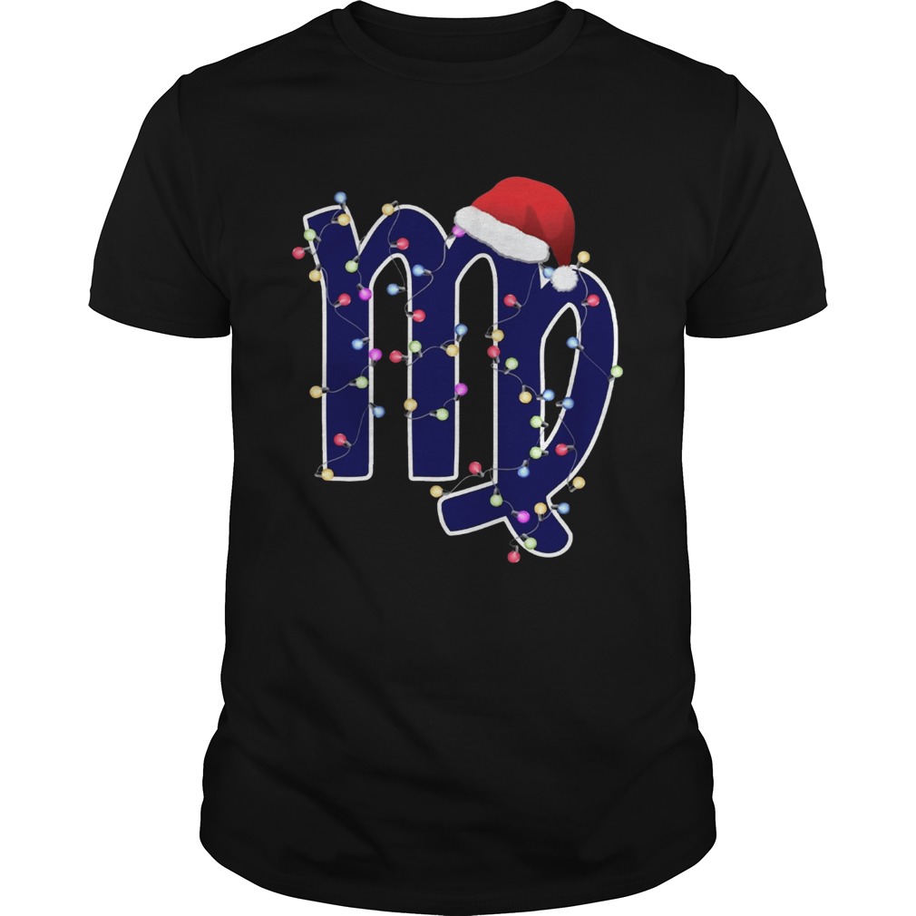 Virgo Zodiac Sign In Christmas Lights And Santas Hat TShirt