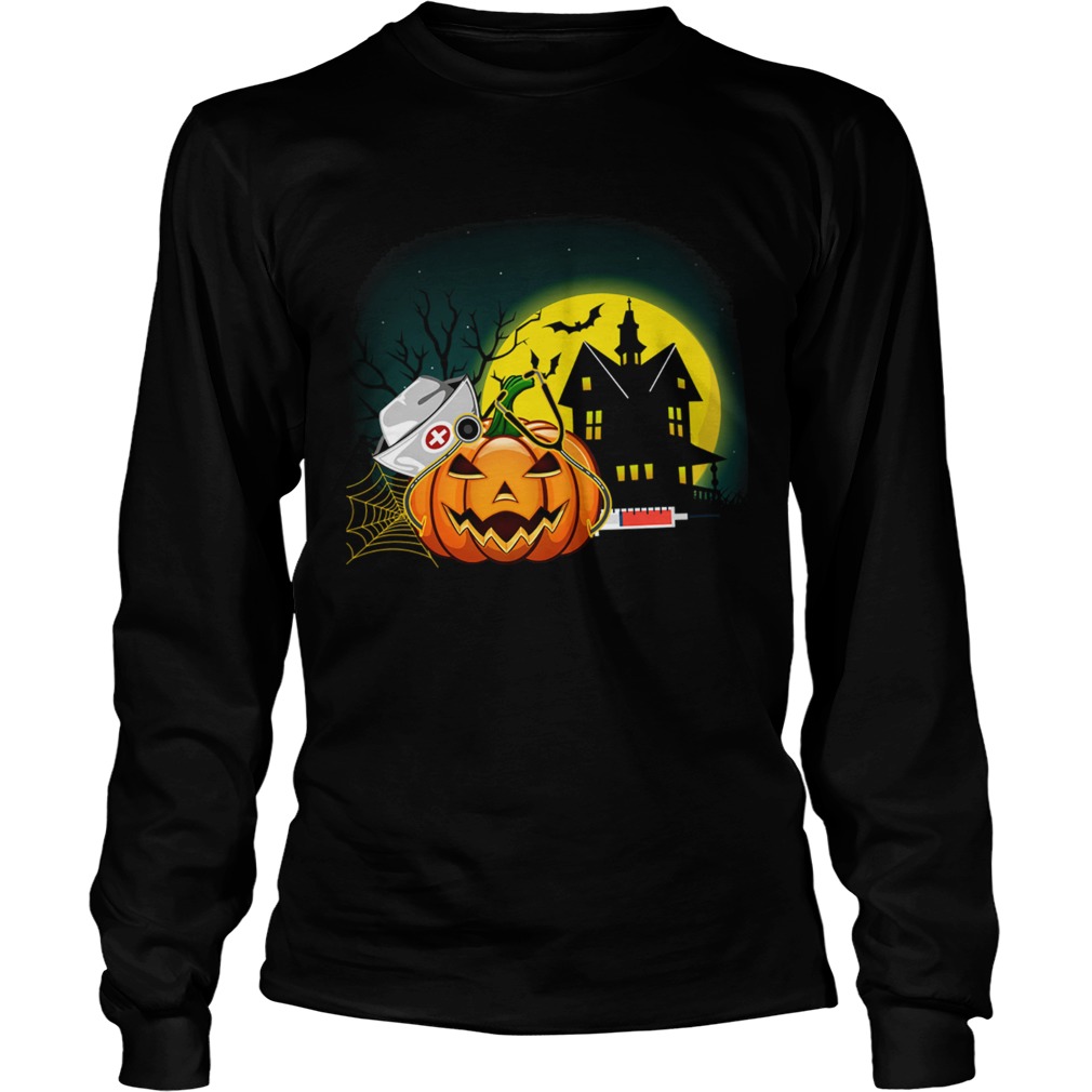 Womens Nurse PumpkinsWomens Halloween Pumpkin Scrubs TShirt LongSleeve