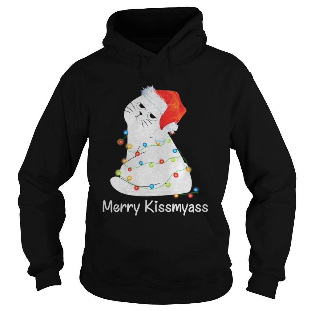 1572663559Cat Merry Kissmyass Christmas Light Hoodie