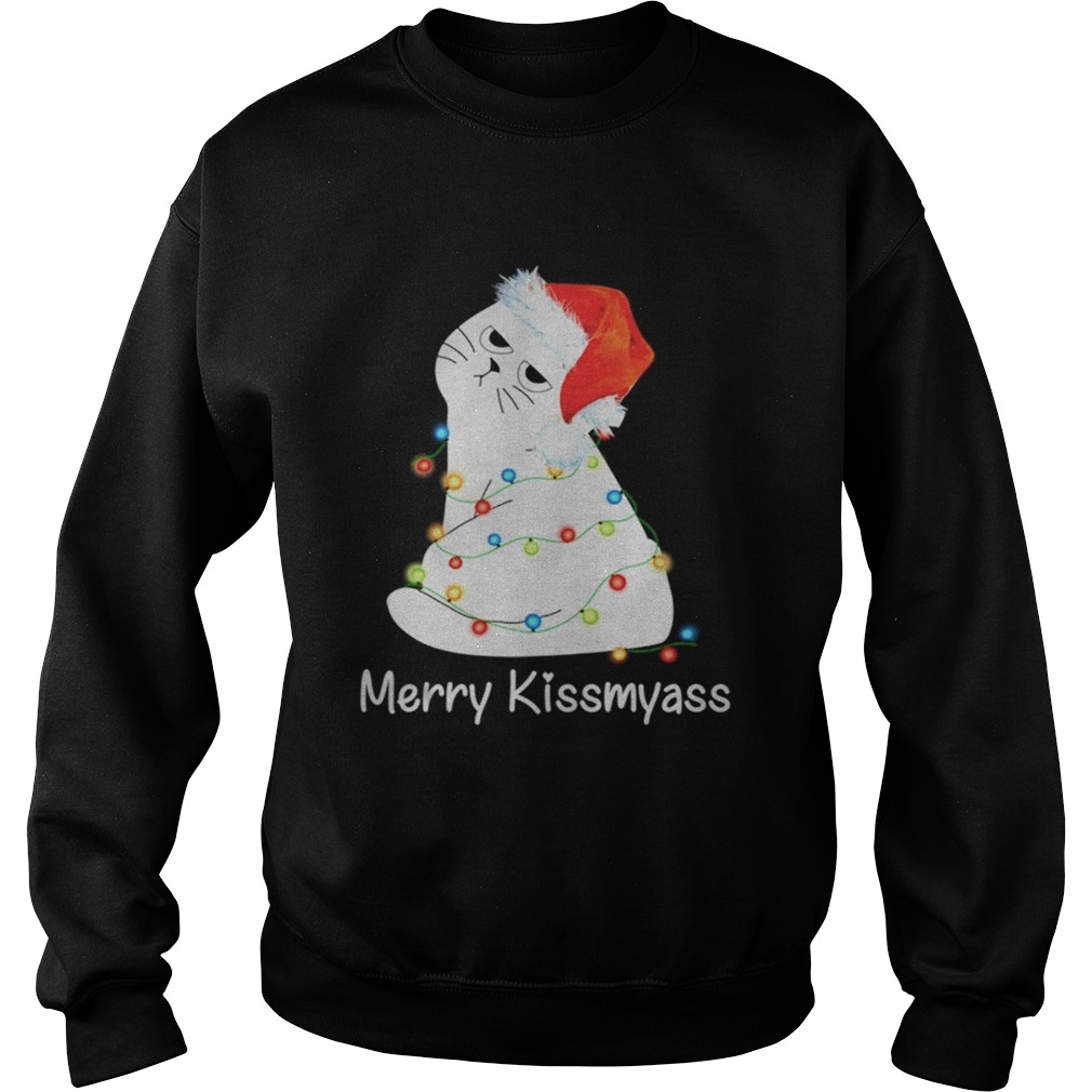 1572663559Cat Merry Kissmyass Christmas Light Sweatshirt