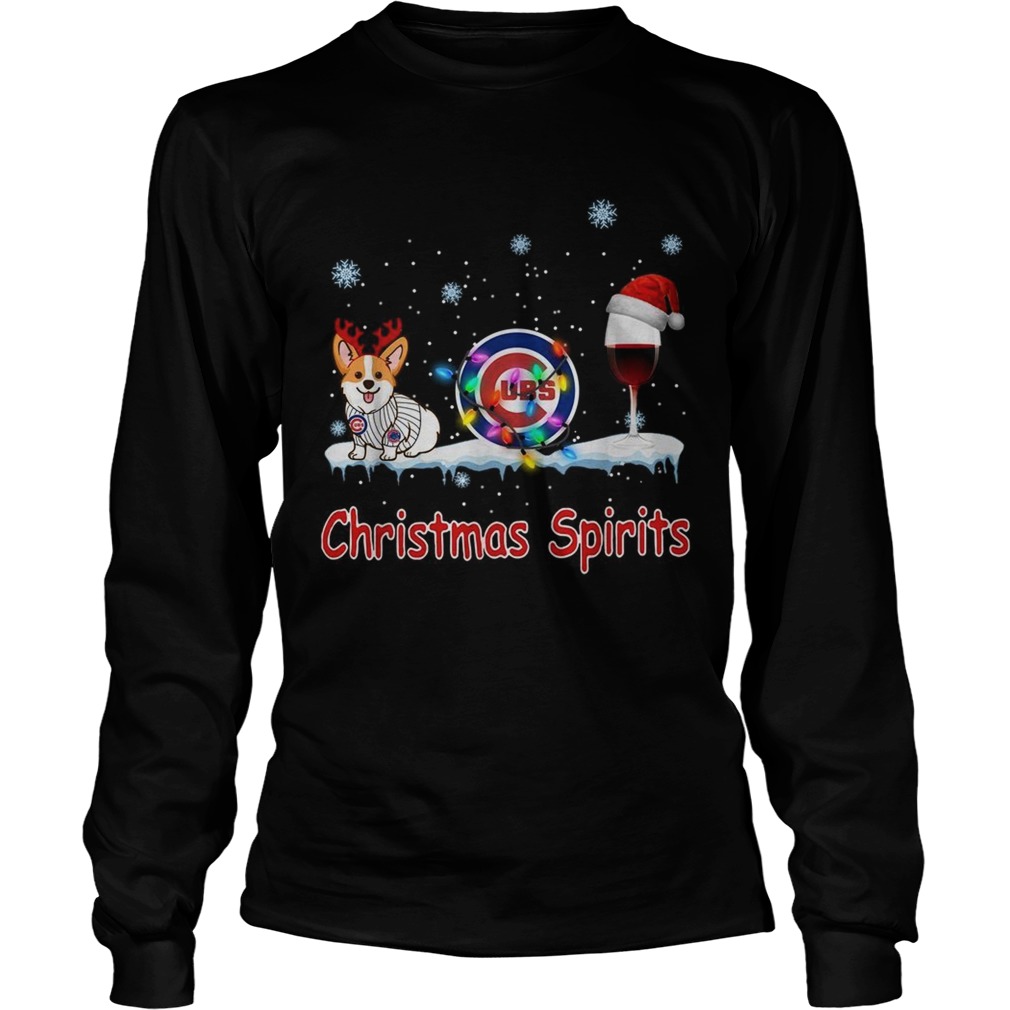 1572682954Corgi Chicago Cubs Christmas and wine spirits LongSleeve