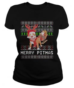 1572864523Merry Pitmas Ugly Christmas Pitbull Dog Funny Xmas Gift  Classic Ladies