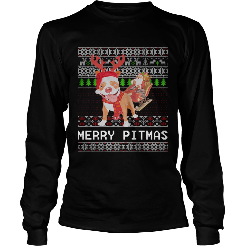 1572864523Merry Pitmas Ugly Christmas Pitbull Dog Funny Xmas Gift LongSleeve