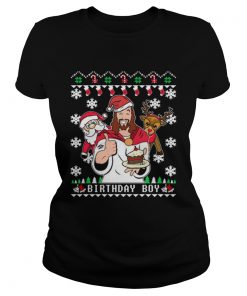 1573720873Birthday Jesus Santa And Reindeer Ugly Christmas  Classic Ladies