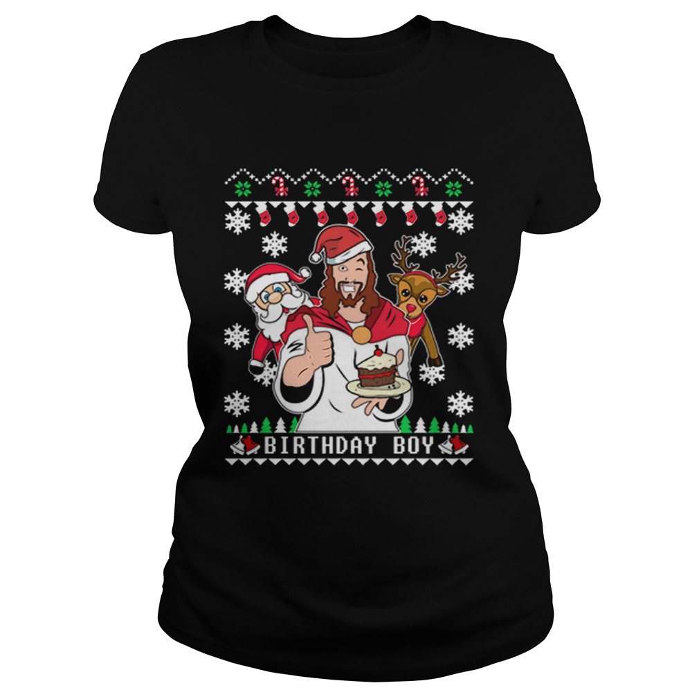 1573720873Birthday Jesus Santa And Reindeer Ugly Christmas Classic Ladies