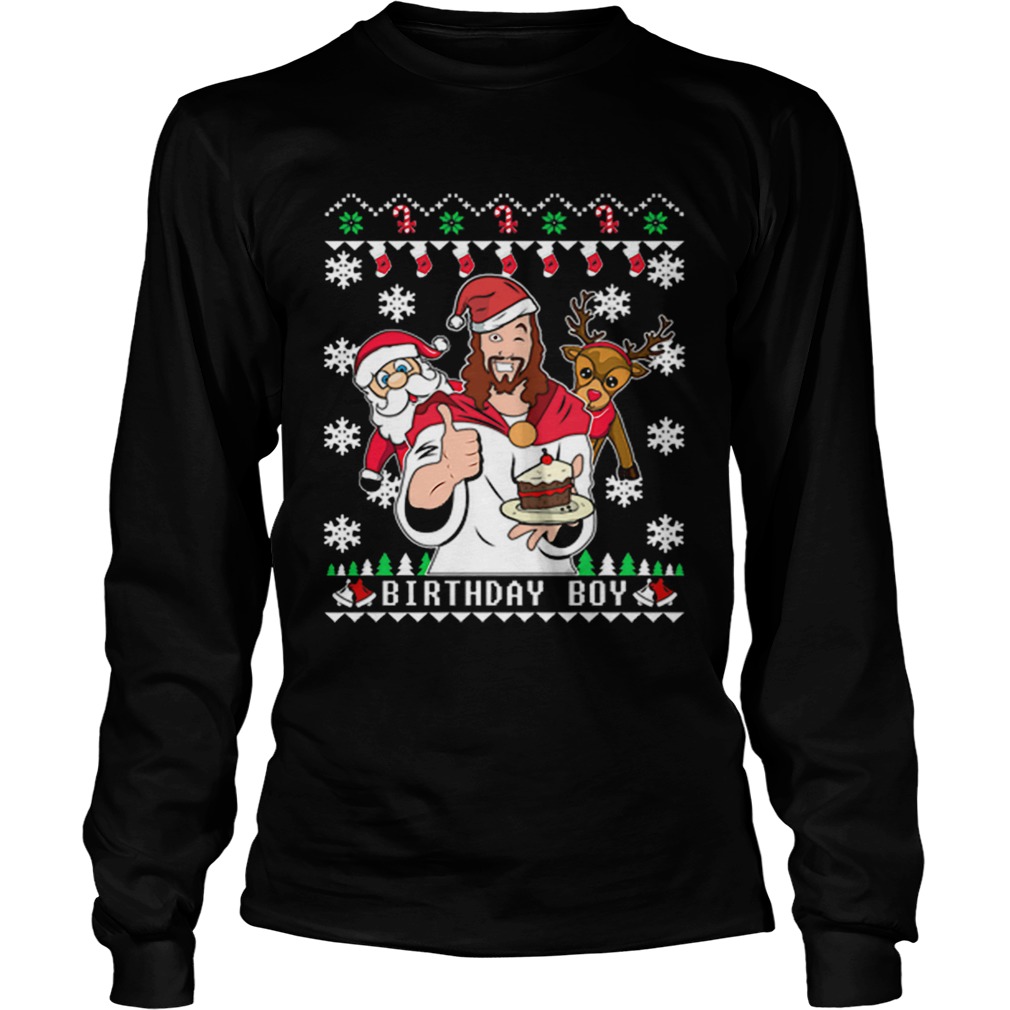 1573720873Birthday Jesus Santa And Reindeer Ugly Christmas LongSleeve