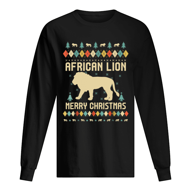 African Lion Christmas T Shirt Vintage Retro Long Sleeved T-shirt 