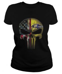 Baltimore Ravens And Flag American Veteran skull  Classic Ladies