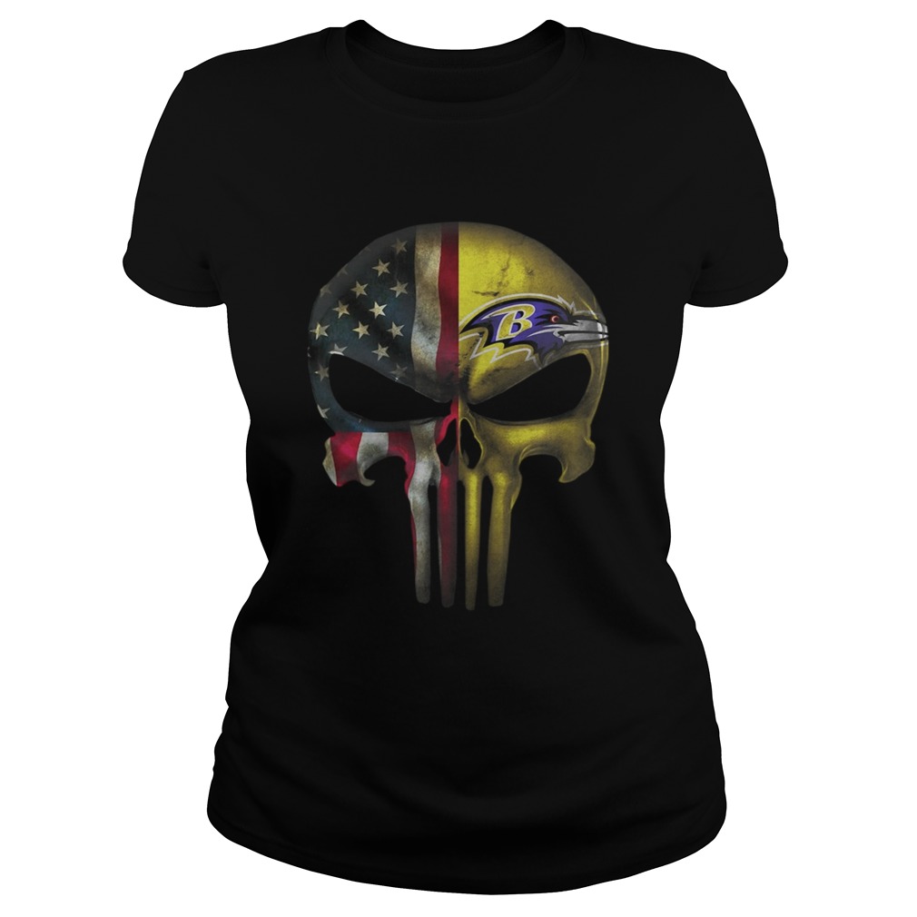 Baltimore Ravens And Flag American Veteran skull Classic Ladies