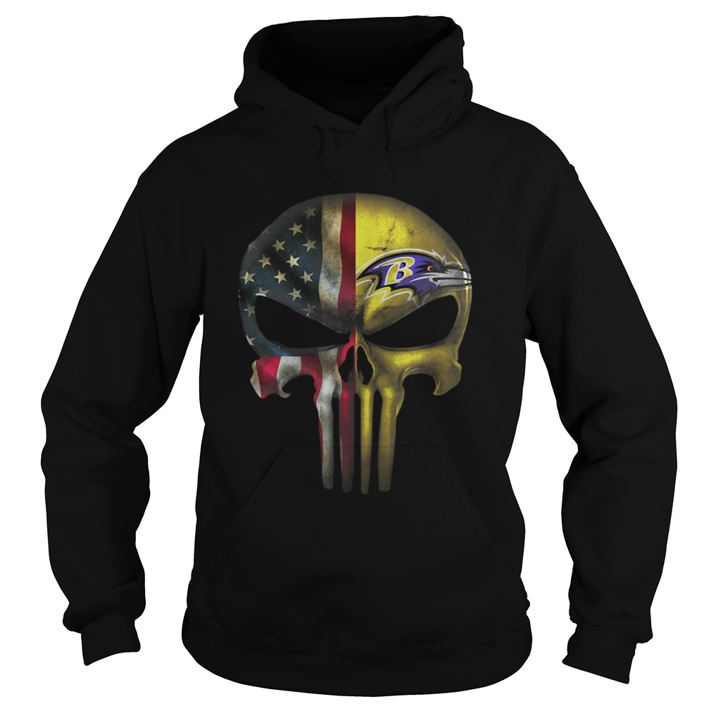 Baltimore Ravens And Flag American Veteran skull Hoodie