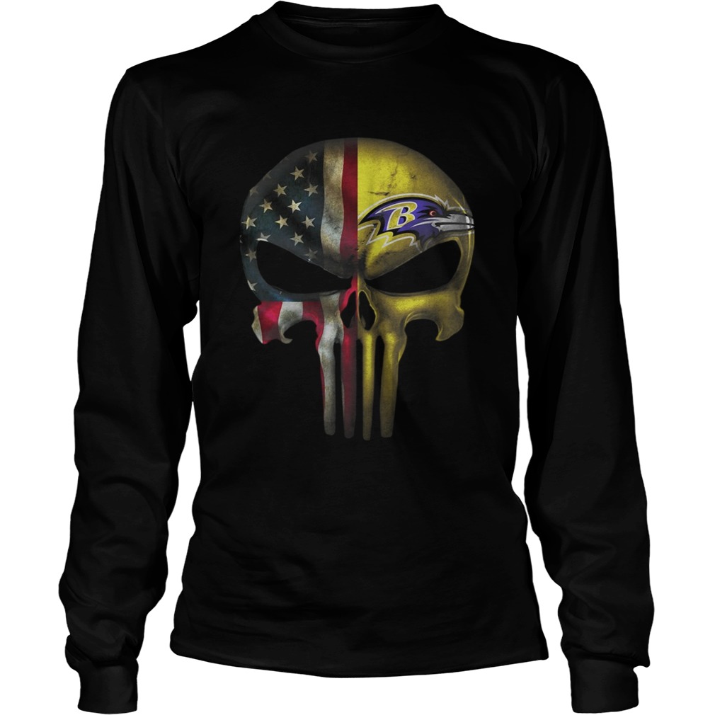 Baltimore Ravens And Flag American Veteran skull LongSleeve