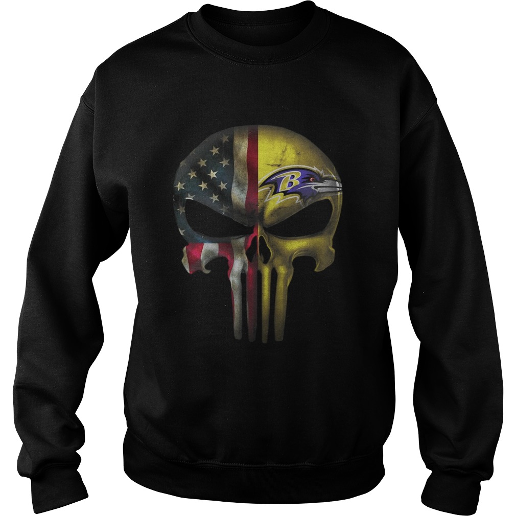 Baltimore Ravens And Flag American Veteran skull Sweatshirt