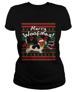 Basset Hound Dog Merry Woofmas Christmas Santa Dog  Classic Ladies