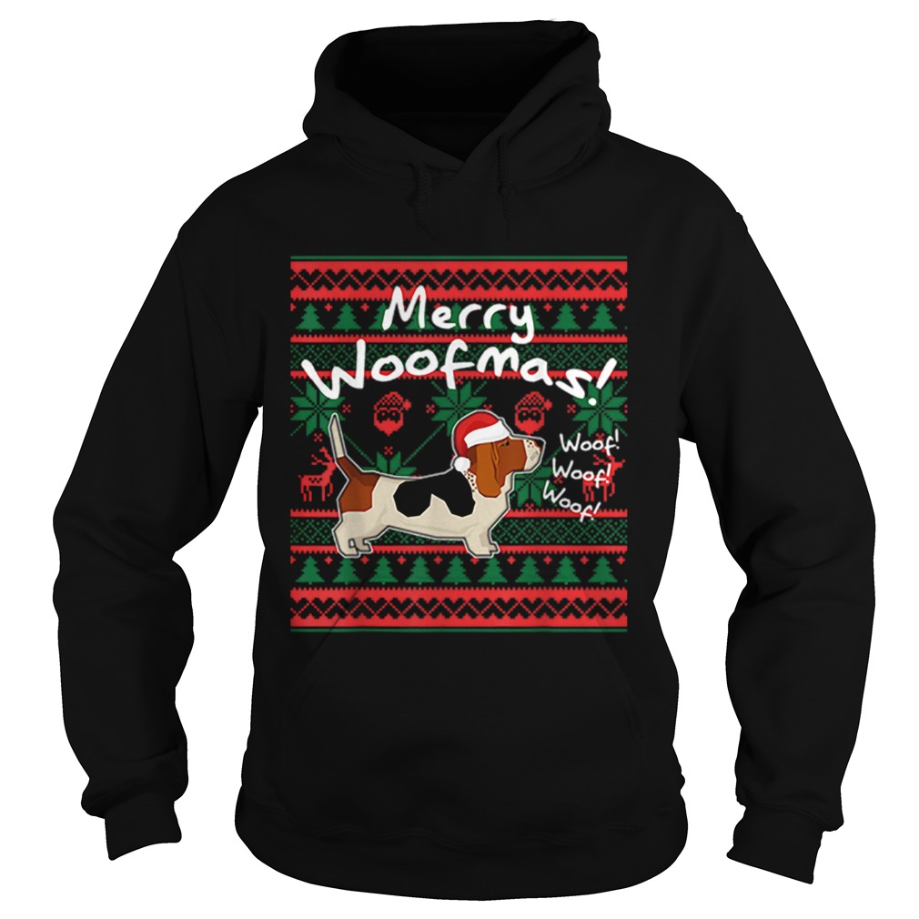 Basset Hound Dog Merry Woofmas Christmas Santa Dog Hoodie