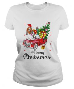 Basset Hound Ride Red Truck Christmas Pajama  Classic Ladies