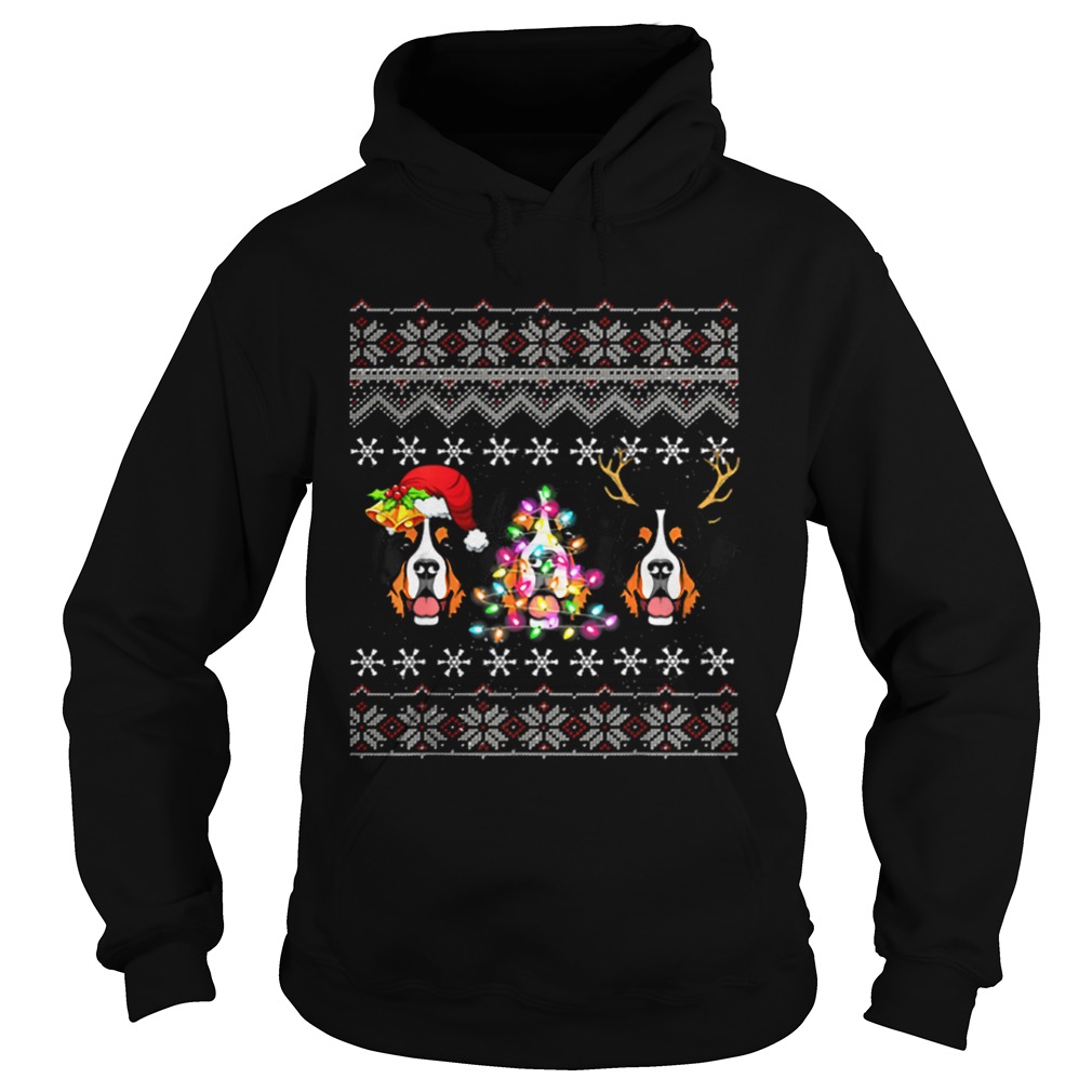 Beautiful Christmas Bernese Mountain Gift Lights Santa Hat Three Dogs Hoodie