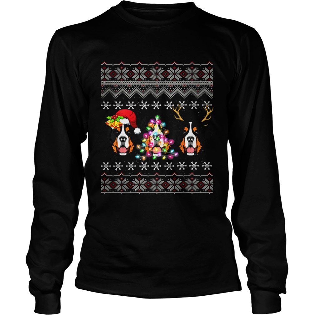 Beautiful Christmas Bernese Mountain Gift Lights Santa Hat Three Dogs LongSleeve