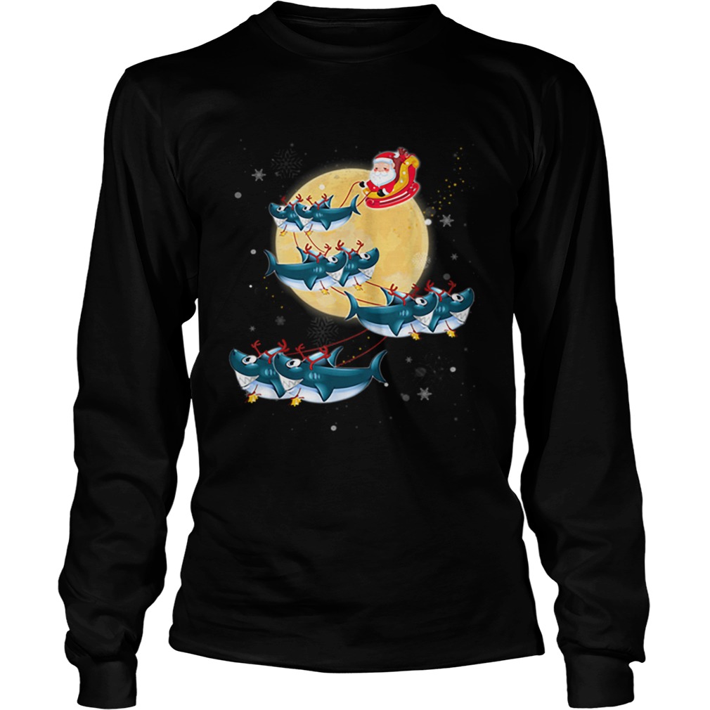 Beautiful Kids Mens Womens Santa Claus Riding Shark Christmas LongSleeve