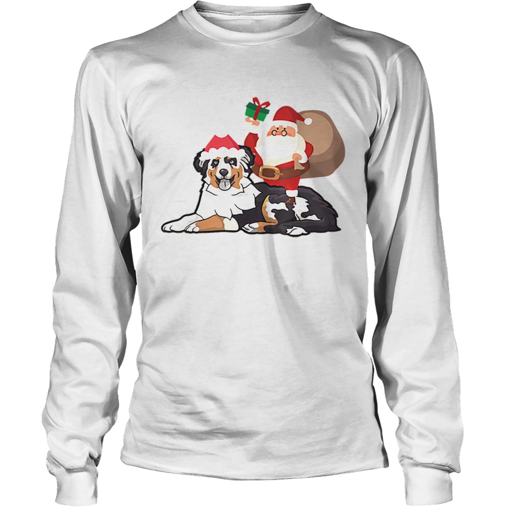 Beautiful Santa Riding Australian Shepherd Christmas Pajama Gift LongSleeve