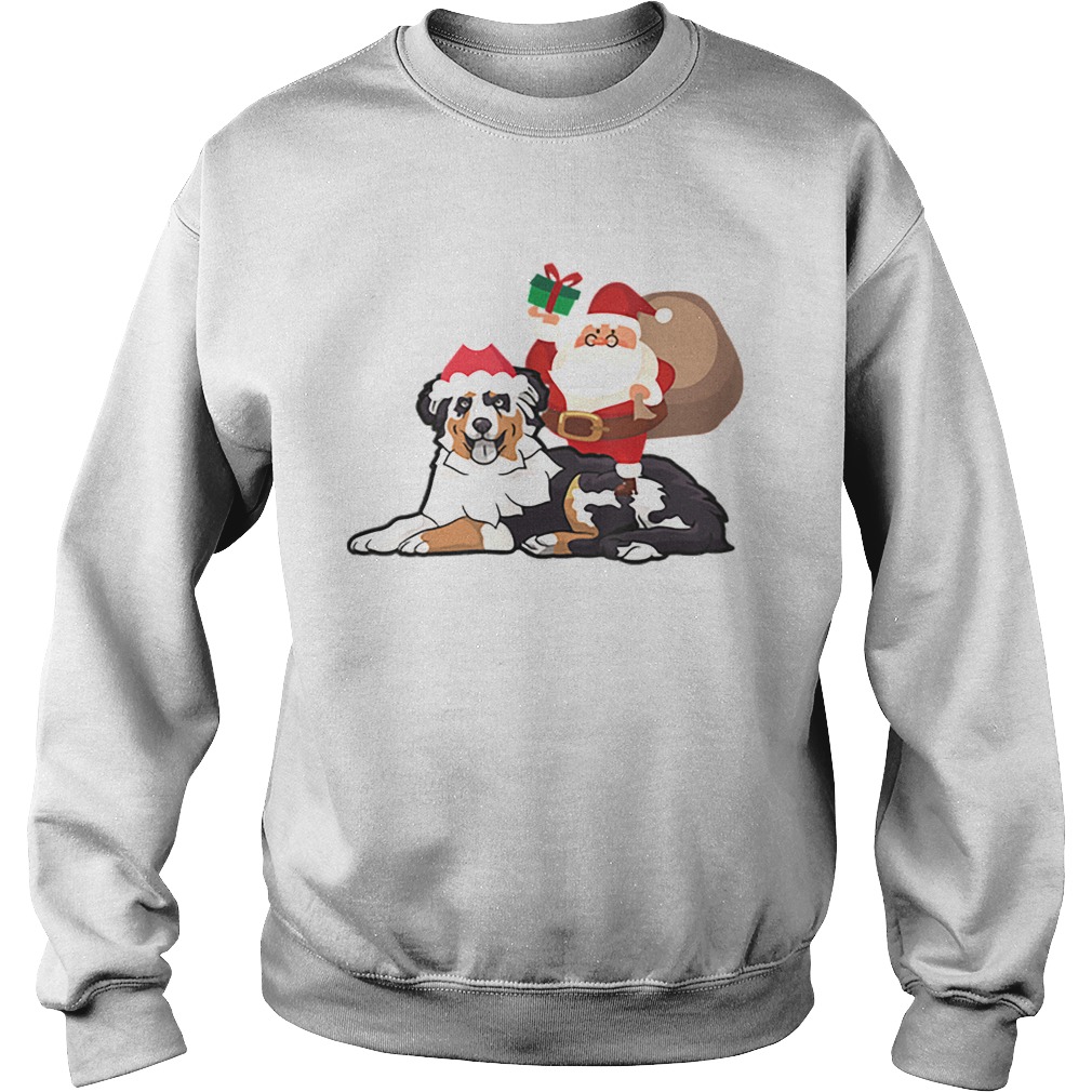 Beautiful Santa Riding Australian Shepherd Christmas Pajama Gift Sweatshirt