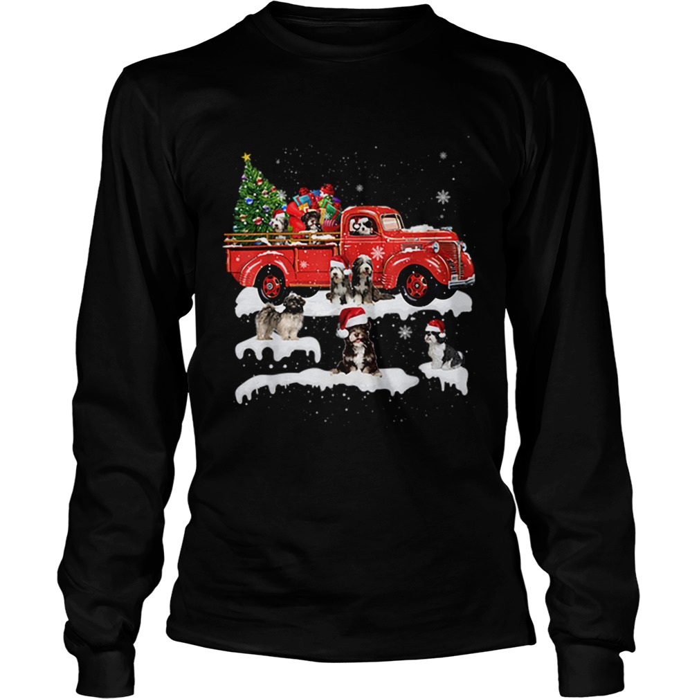 Beautiful Tibetan Terrier Riding Red Truck Xmas Merry Christmas Gifts LongSleeve