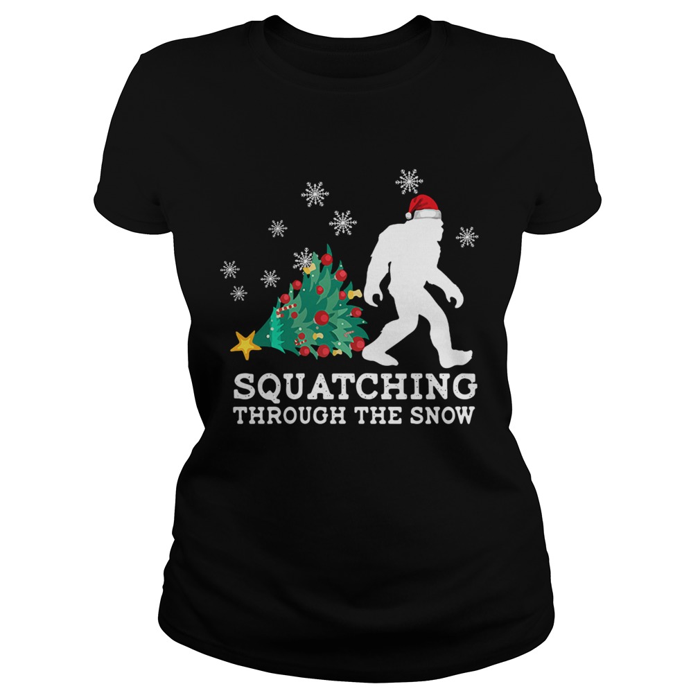 Bigfoot Santa Squatching Through The Snow Christmas Classic Ladies