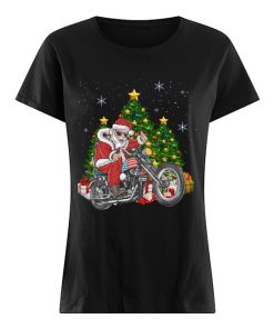 Biker Santa Motorcycle Merry Christmas Tree  Classic Women's T-shirt