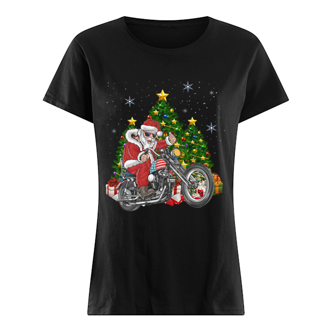 Biker Santa Motorcycle Merry Christmas Tree Classic Women's T-shirt