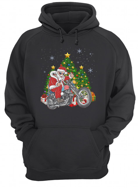 Biker Santa Motorcycle Merry Christmas Tree Unisex Hoodie