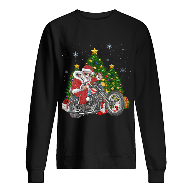 Biker Santa Motorcycle Merry Christmas Tree Unisex Sweatshirt