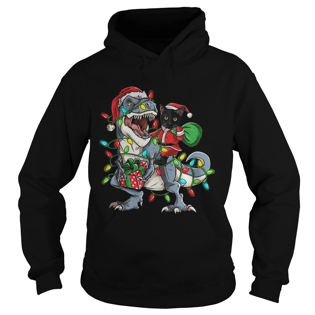 Black Cat Riding Trex Merry Christmas Hoodie