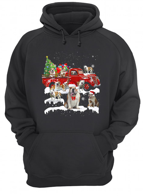 Bulldog Riding Red Truck Xmas Merry Christmas Unisex Hoodie