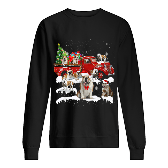 Bulldog Riding Red Truck Xmas Merry Christmas Unisex Sweatshirt