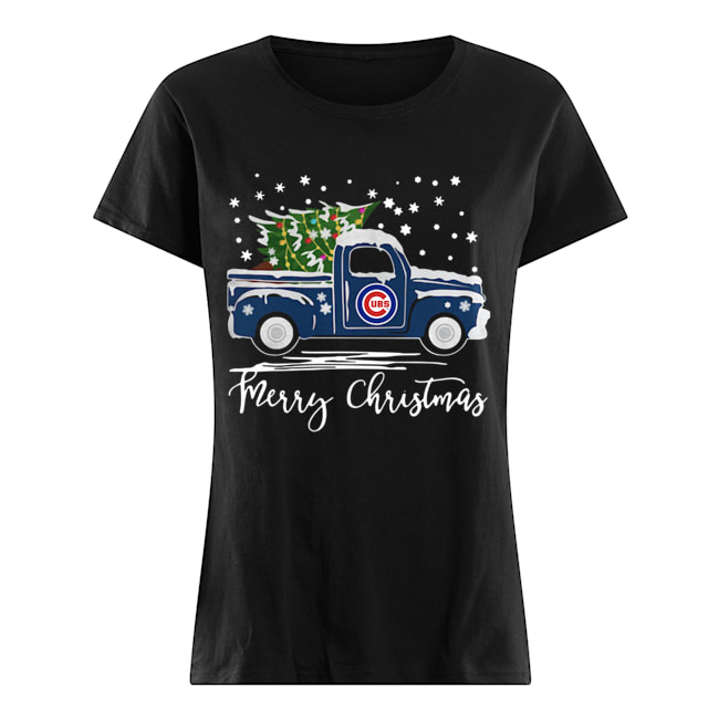 Chicago Cubs Pickup Truck Merry Christmas Classic Women's T-shirt