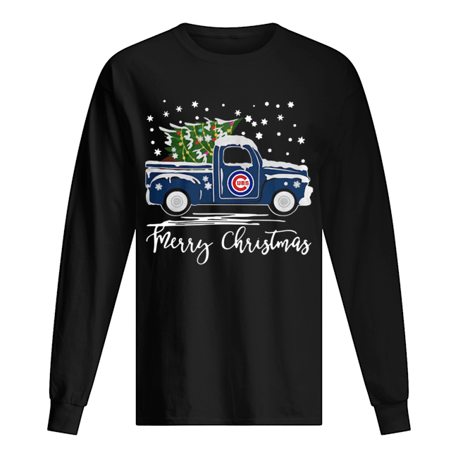 Chicago Cubs Pickup Truck Merry Christmas Long Sleeved T-shirt 