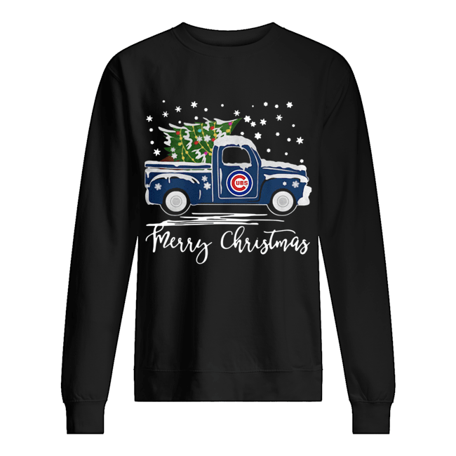 Chicago Cubs Pickup Truck Merry Christmas Unisex Sweatshirt