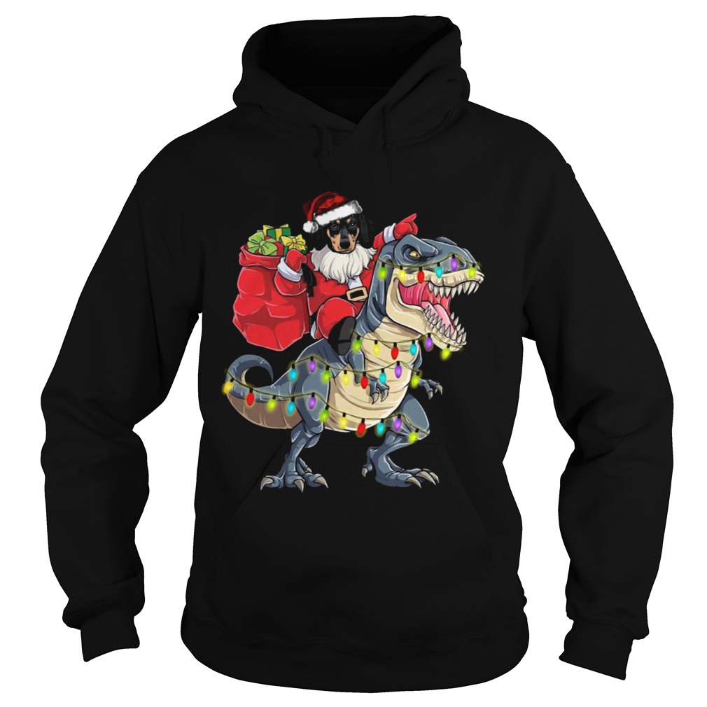 Christmas Dachshund Santa Riding Dinosaur Christmas Light Hoodie