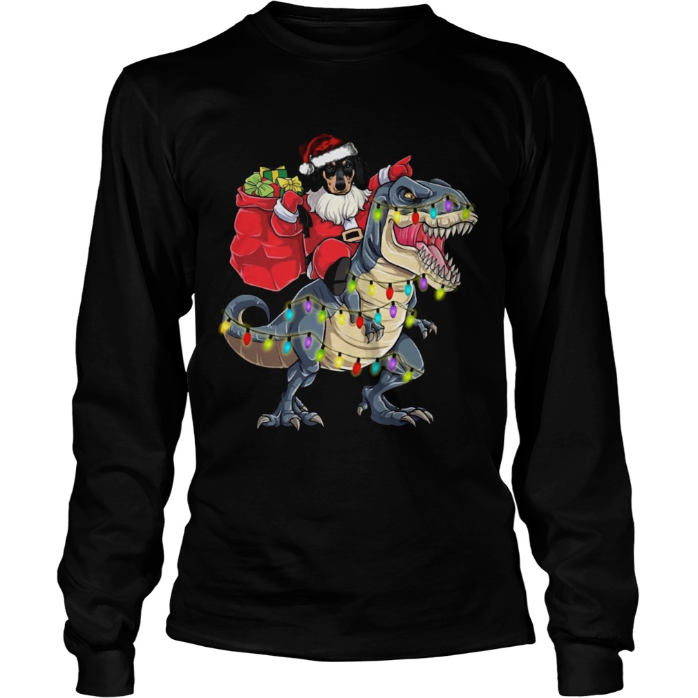 Christmas Dachshund Santa Riding Dinosaur Christmas Light LongSleeve