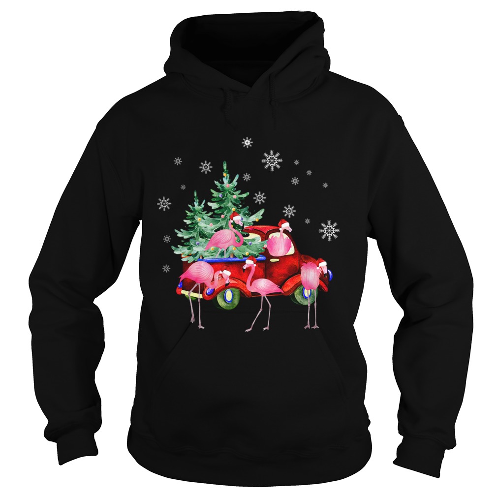 Christmas Flamingo Truck Funny Flamingo Santa Tree Xmas Gift Hoodie