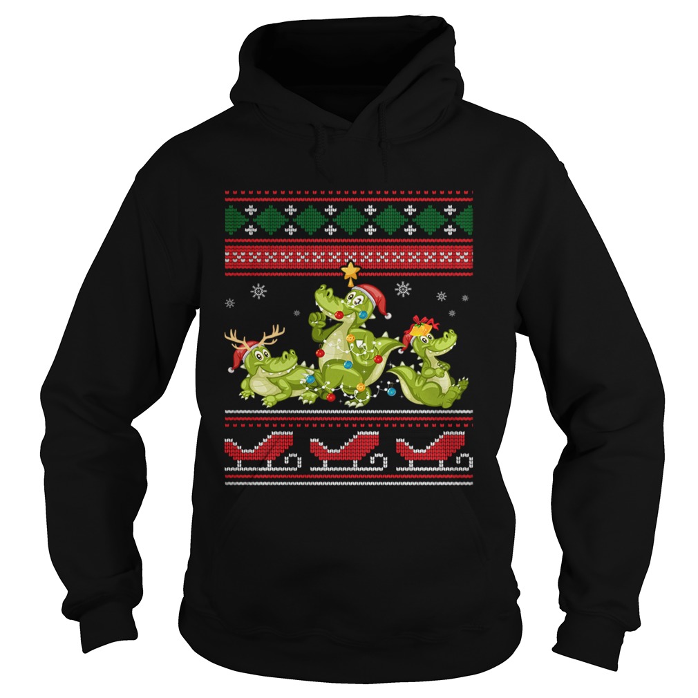 Christmas Three Alligator Crocodile Gift Lights Santa Hat Hoodie