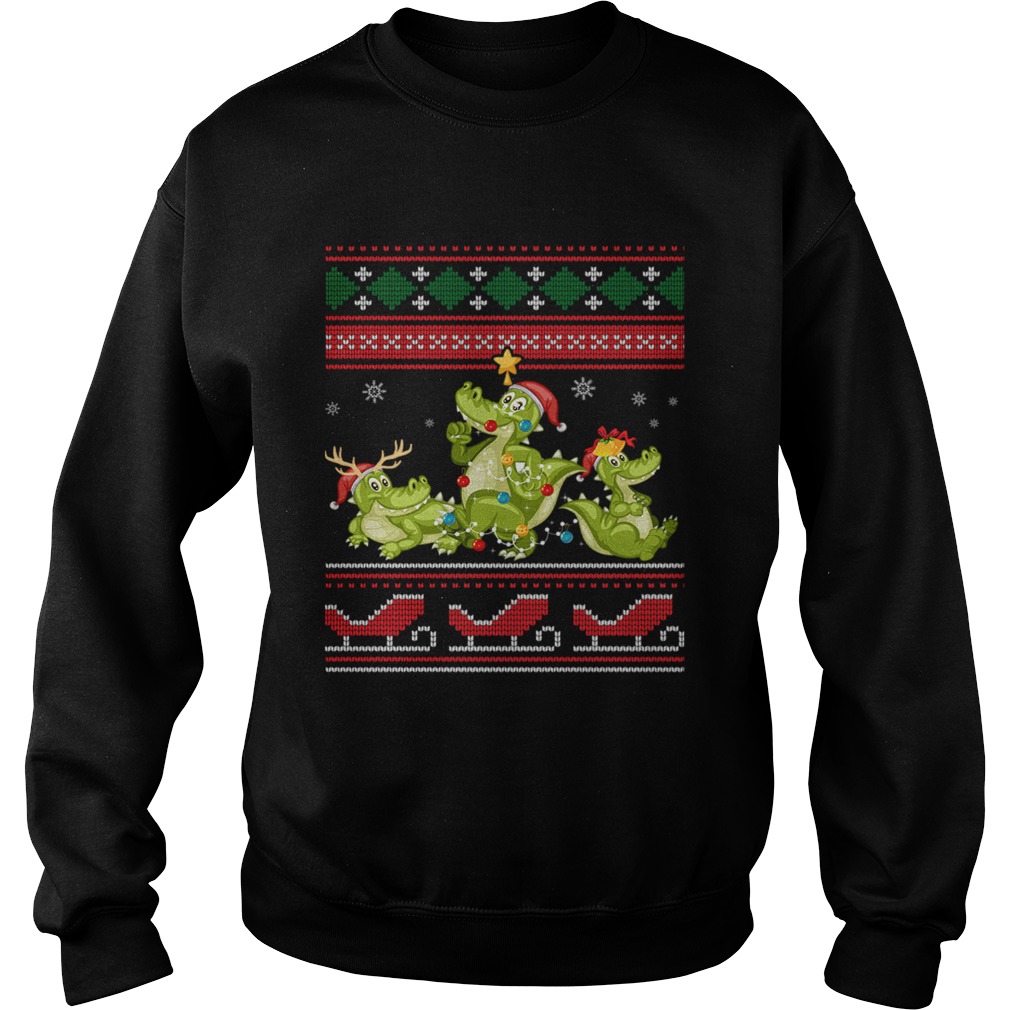 Christmas Three Alligator Crocodile Gift Lights Santa Hat Sweatshirt