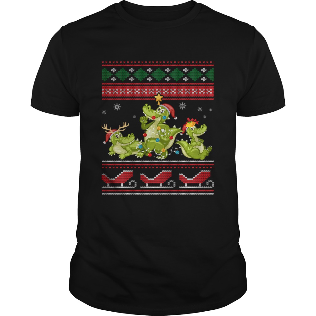 Christmas Three Alligator Crocodile Gift Lights Santa Hat shirt