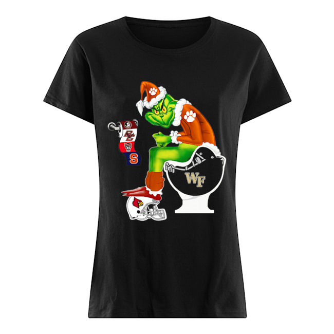 Clemson Tigers Grinch Santa Cardinals Arizona Wake Forest Demon Deacons Toilet Classic Women's T-shirt