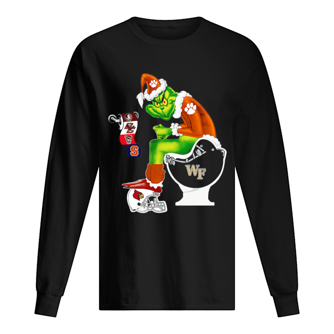 Clemson Tigers Grinch Santa Cardinals Arizona Wake Forest Demon Deacons Toilet Long Sleeved T-shirt 