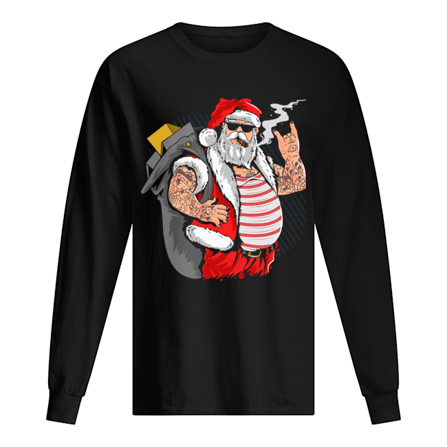 Cool Santa Claus Yule Tattoo Funny Christmas Xmas Gift Long Sleeved T-shirt 