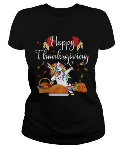 Dabbing Unicorn Dog Eating Turkey Happy Thanksgiving Day  Classic Ladies