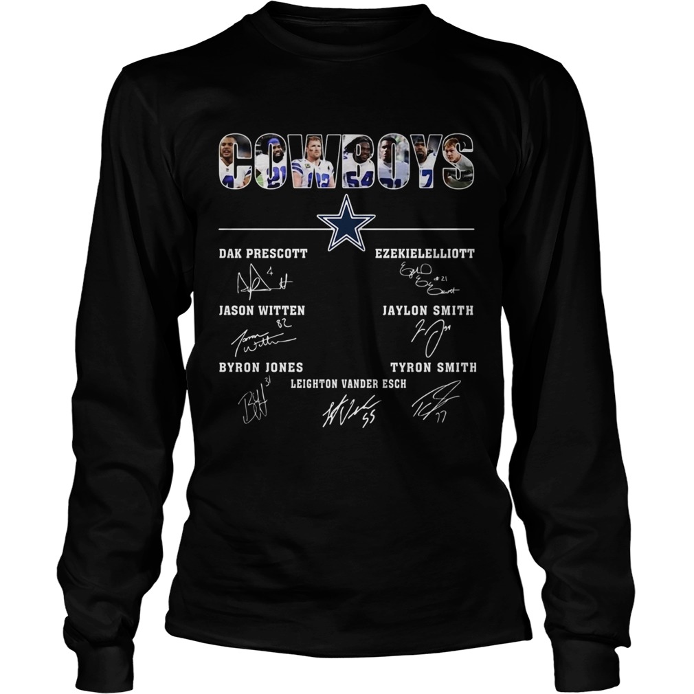 Dallas Cowboys Jason Witten Dak Prescott Ezekiel Elliott Byron Jones Tyron Smith Signatures LongSleeve