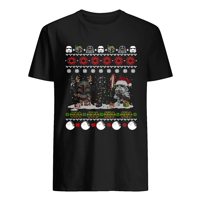 Darth Vader R2D2 Boba Fett chibi ugly christmas shirt